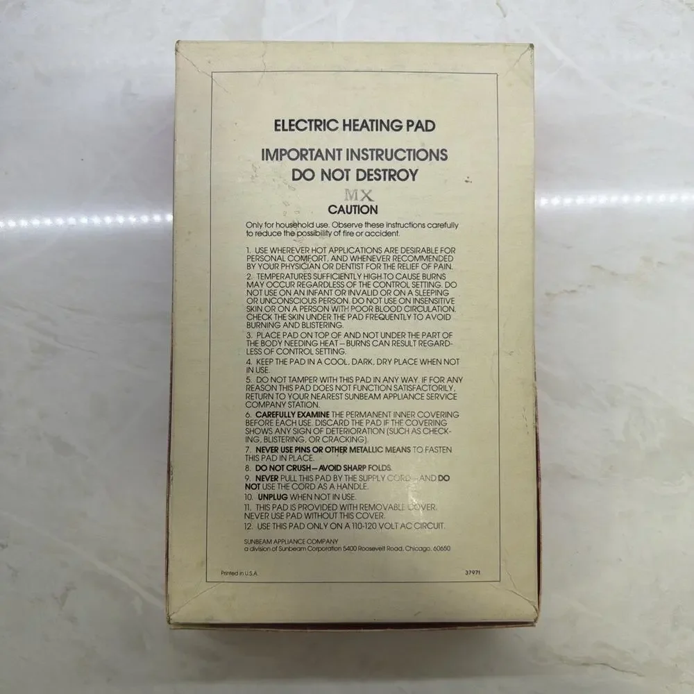 Vintage Rare 1972 Sunbeam Heating Pad Purple Floral Original Box & Manual Tested - Picture 6 of 16